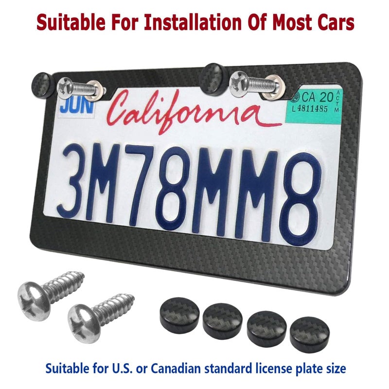 YoUoY Carbon Fiber License Plate Frame- Black Aluminum Auto Car Tag Cover, 2 Pack Heavy Duty Holder for US Front and Rear Plate, with Mounting Hardware Kit- Screws Bolts, Inserts, Caps, Rattle Proof Pads - Image 5